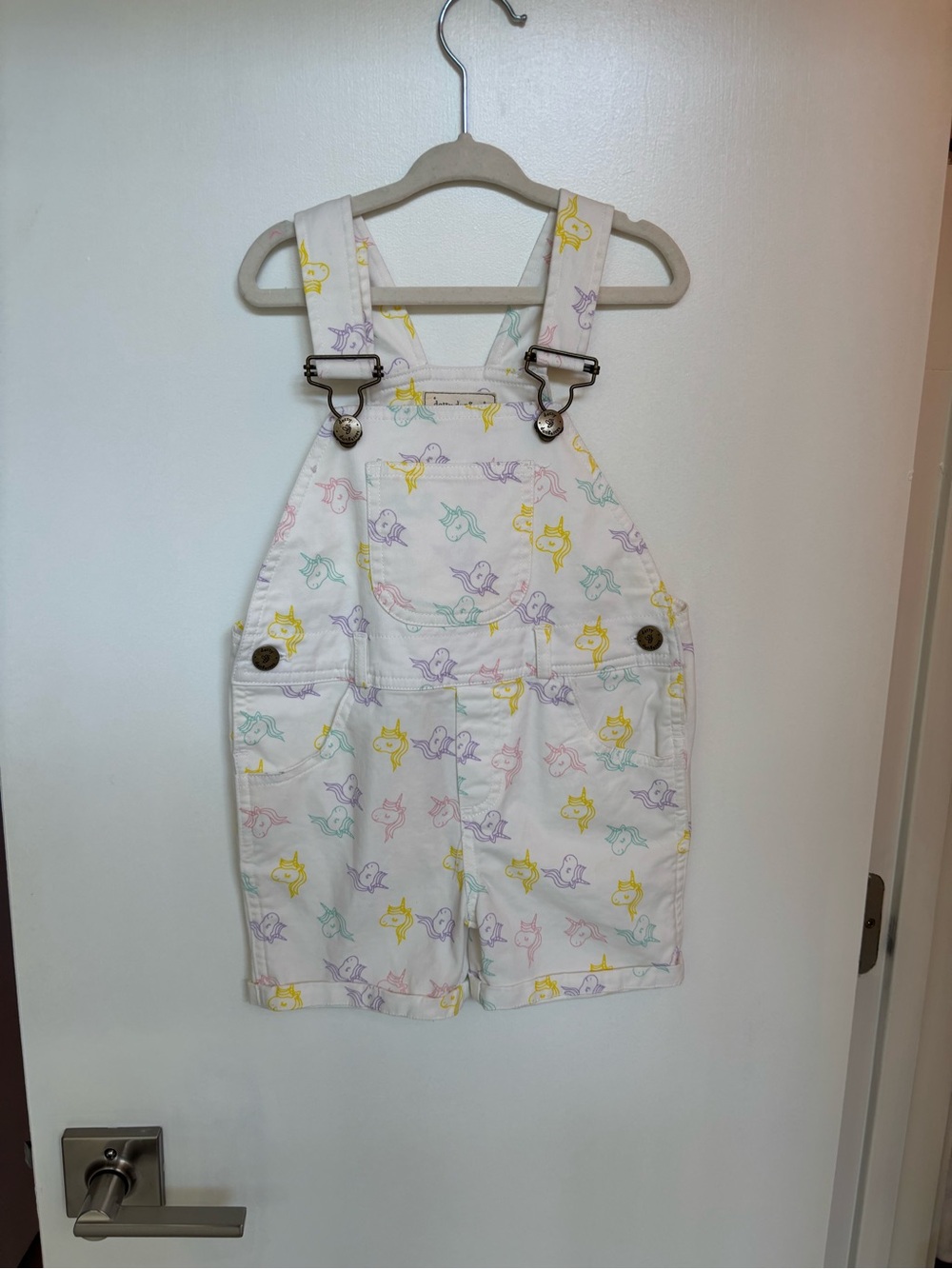 Dotty Dungarees Kids Unicorn Print Short Overalls